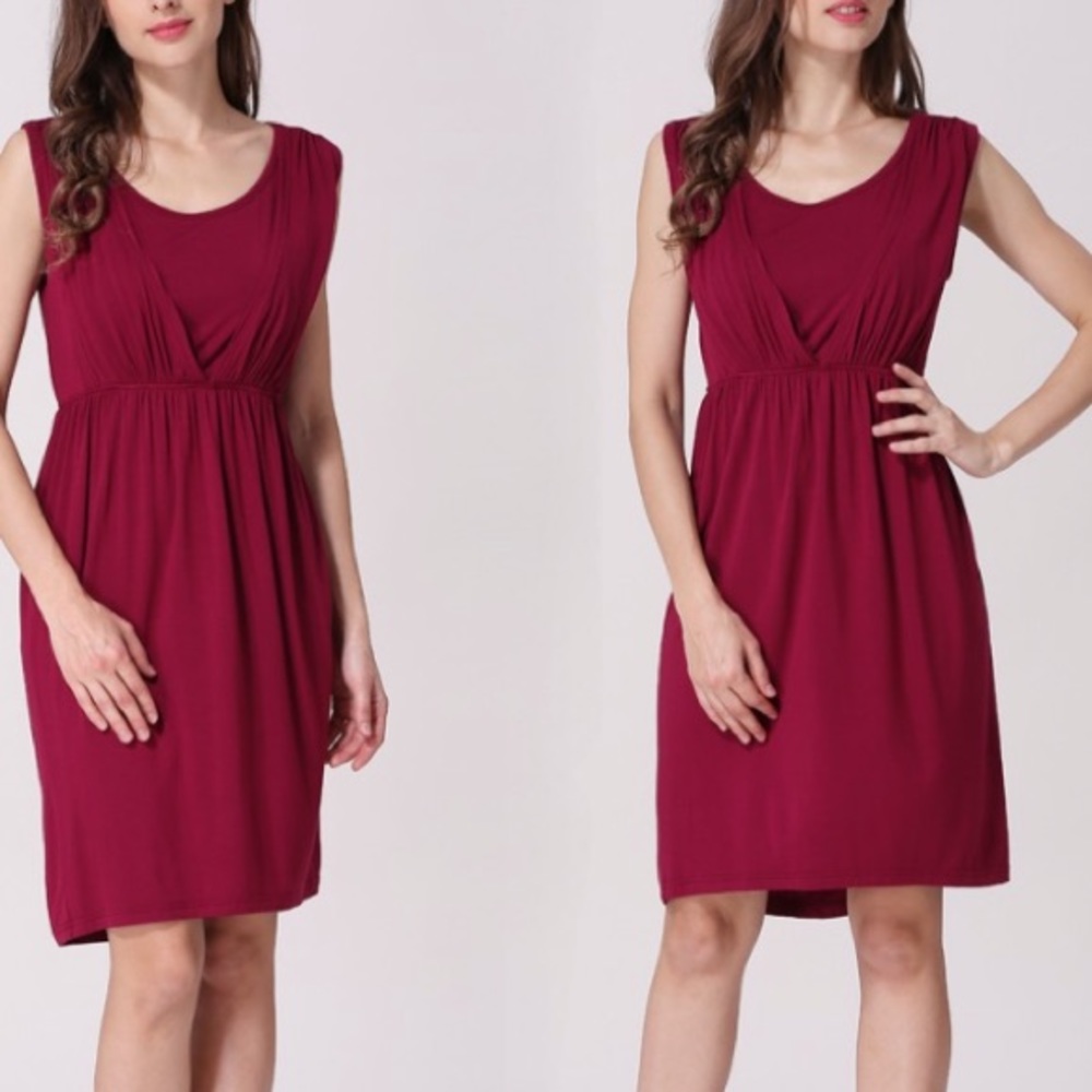 Dress red wine sleeveless jersey fashion knee sundress